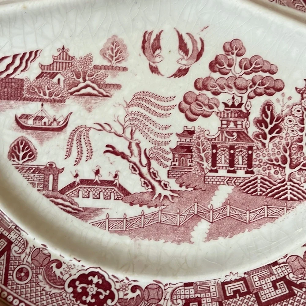 Vtg Willow Red Divided Grill Plates Made in Holland Set of 2